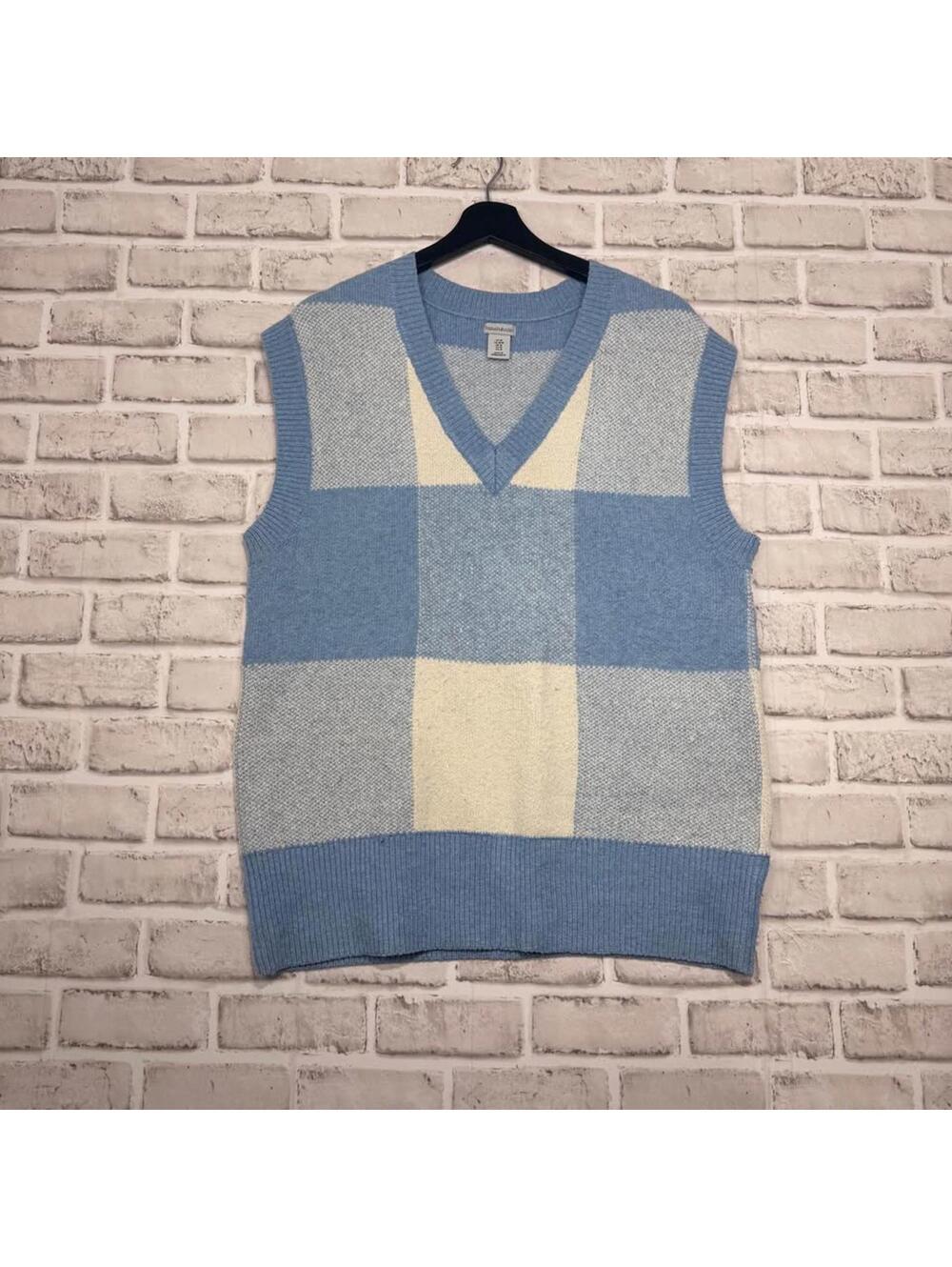 Paraphrase Sweater Vest Women's M Blue and White Plaid Gingham